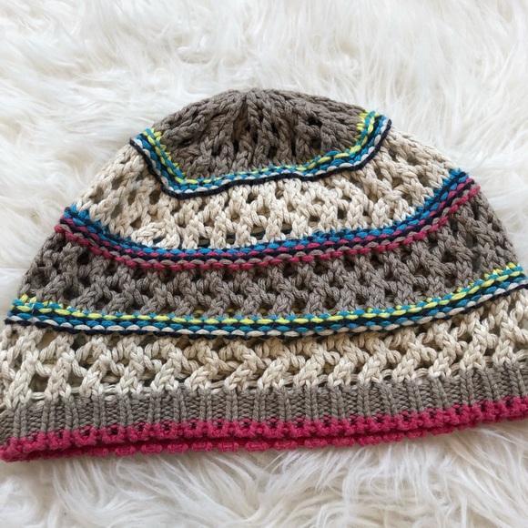 Hollister knit beanie white gray pink stretchy winter snow skiing snowboarding - Picture 3 of 4